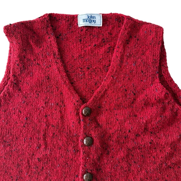 Vintage John Molloy Irish Donegal Fleck Wool Knit Sweater Vest Red Men's L - Picture 2 of 9